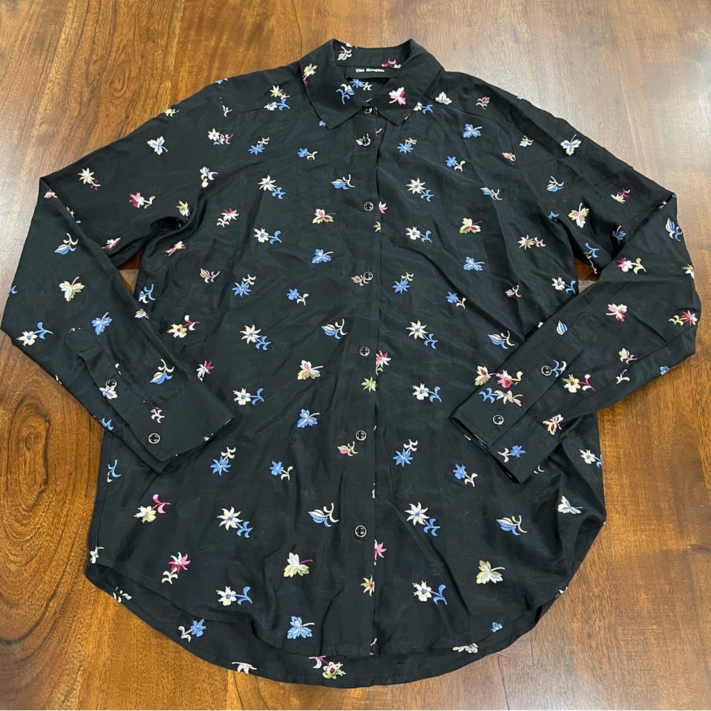 The‎ Kooples Floral Embroidered Silk Blend Shirt Size XXS